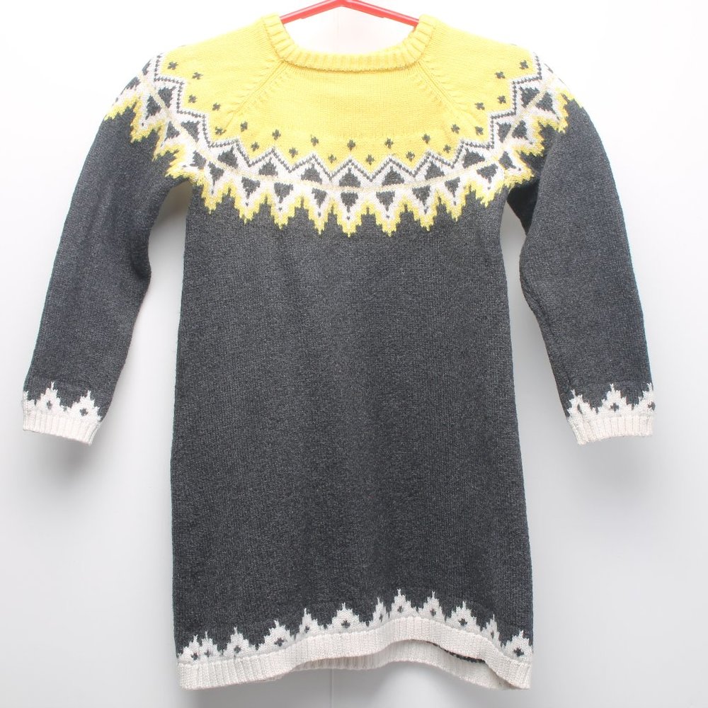 Hanna Andersson Wool Blend Sweater Dress Yellow Gray Size 110 US 5